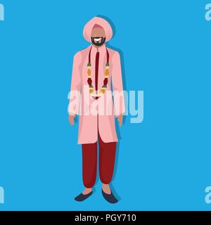 indian man standing in national traditional clothes male cartoon character full length flat Stock Vector