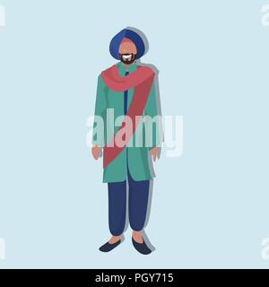 indian man standing in national traditional clothes male cartoon character full length flat Stock Vector