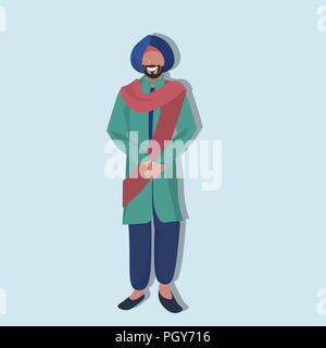 indian man standing in national traditional clothes male cartoon character full length flat Stock Vector