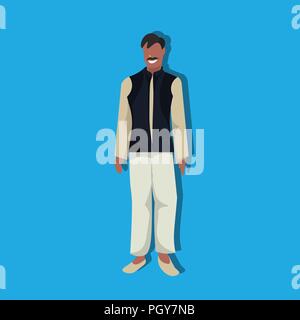 indian man standing in national traditional clothes male cartoon character full length flat Stock Vector