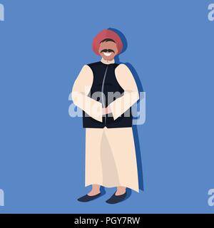 indian man standing in national traditional clothes male cartoon character full length flat Stock Vector