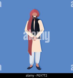 indian man standing in national traditional clothes male cartoon character full length flat Stock Vector