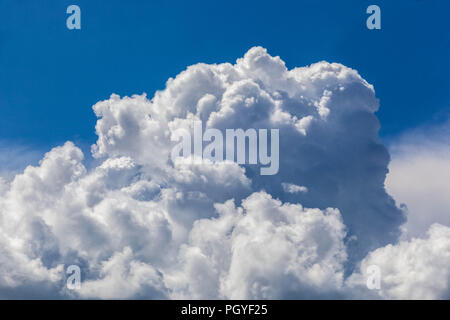 The formation of storm clouds shapes Fluffy white cumulus clouds in the blue sky. Summer weather, dramatic white cloud blue sky Stock Photo