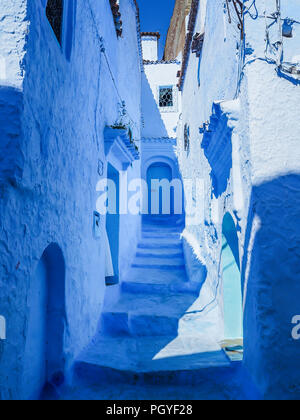 Buildings in blue in Chefchaouen Morocco Stock Photo