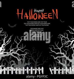 Silhouette white and gray haunted trees on black background and space for text. Background or poster design for halloween event in vector illustration Stock Vector