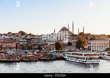 ISTANBUL, TURKEY - AUGUST 14: Istanbul view across the Golden Horn with the Suleymaniye Mosque in the background on August 14, 2018 in Istanbul, Turke Stock Photo