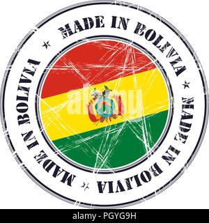 Made in Bolivia grunge rubber stamp with flag Stock Vector