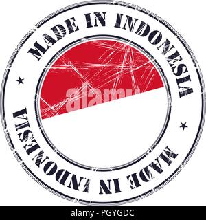 Made in Indonesia grunge rubber stamp with flag Stock Vector