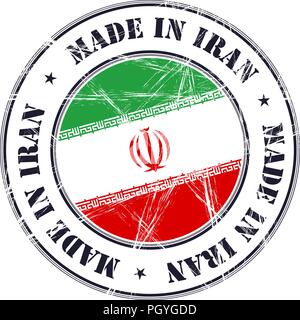 Made in Iran grunge rubber stamp with flag Stock Vector