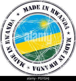 Made in Rwanda grunge rubber stamp with flag Stock Vector