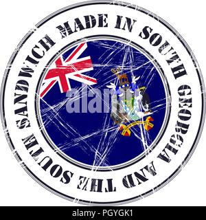 Made in South Georgia and the South Sandwich Islands grunge rubber stamp with flag Stock Vector
