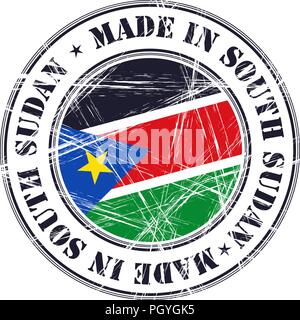 Made in South Sudan grunge rubber stamp with flag Stock Vector