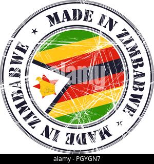 Made in Zimbabwe grunge rubber stamp with flag Stock Vector