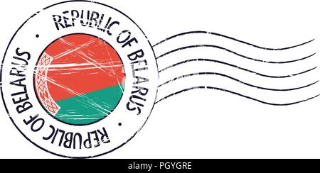 Belarus grunge postal stamp and flag on white background Stock Vector