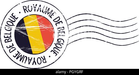 Belgium grunge postal stamp and flag on white background Stock Vector
