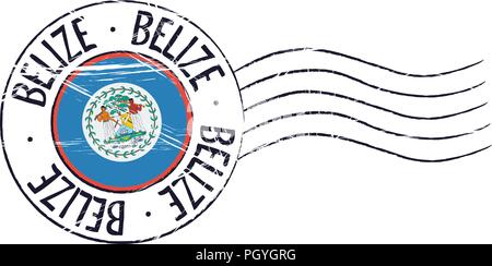 Belize grunge postal stamp and flag on white background Stock Vector