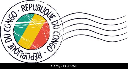 Congo grunge postal stamp and flag on white background Stock Vector ...