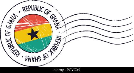 Ghana grunge postal stamp and flag on white background Stock Vector