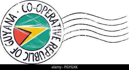 Guyana grunge postal stamp and flag on white background Stock Vector