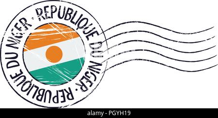 Niger grunge postal stamp and flag on white background Stock Vector
