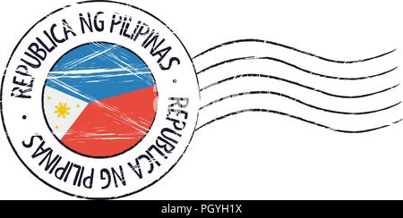 Philippines grunge postal stamp and flag on white background Stock Vector