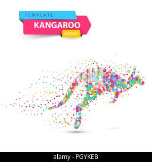 Kangaroo dot illustration on the white background. Stock Vector