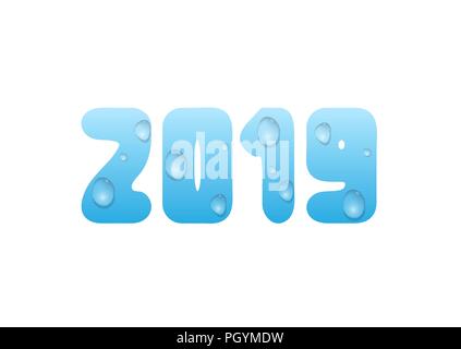 2019 Blue water numbers with drops. New Year and Merry Christmas Stock Vector