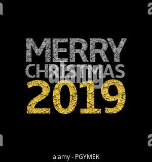 2019 Broken silver and golden font. Merry Christmas Stock Vector