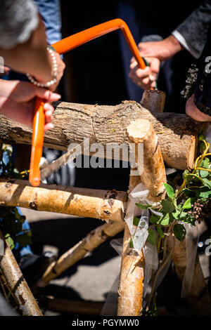 The sawhorse with wood on the wedding Stock Photo