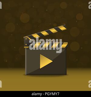 Golden Movie production clapper board. Film industry, Vector illustration Stock Vector