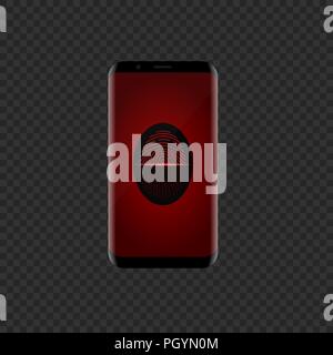 Red Fingerprint scan icon on the smartphone screen, security symbol. Vector illustration Stock Vector
