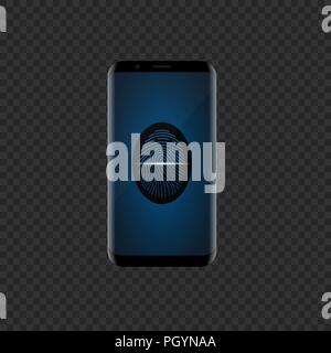 Blue Fingerprint scan icon on the smartphone screen, security symbol. Vector illustration Stock Vector