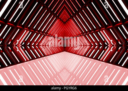 design of architecture metal structure similar to spaceship interior. abstract modern architecture in red light photo. Stock Photo