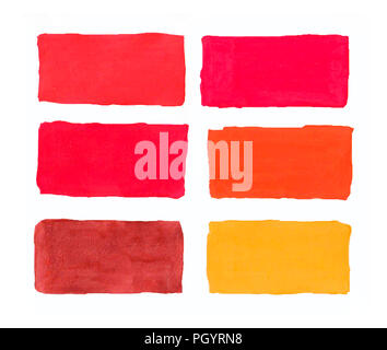 palette of gouache, all the colors of the rainbow colors list of colors squares. warm colors Stock Photo