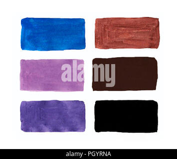 palette of gouache, all the colors of the rainbow colors list of colors squares, warm colors Stock Photo