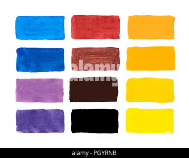 palette of gouache, all the colors of the rainbow colors list of colors squares Stock Photo