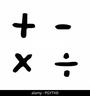 Freehand illustration of basic mathematical signs on white background Stock Vector