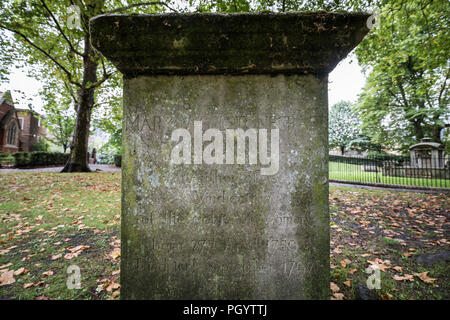 Memorial tomb of writer and philosopher Mary Wollstonecraft in St Pancras Old Church, Somers Town, London, UK Stock Photo