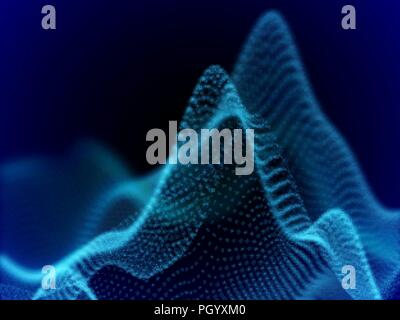 Digital landscape with flowing dots. 3D particle sound waves. Stock Vector