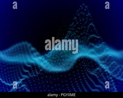 Digital landscape with flowing dots. 3D particle sound waves. Stock Vector