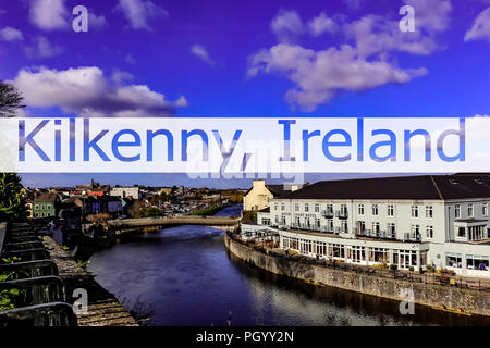 Kilkenny, Ireland. Photo of the city with the text Kilkenny Ireland added to the photo. Stock Photo