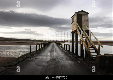 Lindisfarne - a tide haven offering shelter to people cut off by the tide while crossing the Holy Island Causeway, Northumberland, Seen at low water Stock Photo