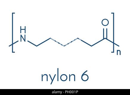 Polycaprolactam (nylon 6) polymer, chemical structure. Polyamide frequently used for production of synthetic fibers. Skeletal formula. Stock Vector