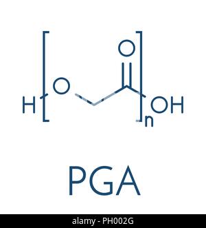 Polyglycolide (PGA) biodegradable polymer. Used in absorbable sutures. Skeletal formula. Stock Vector
