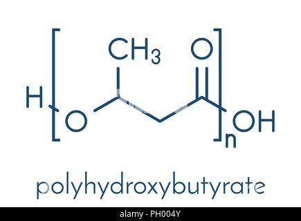 Polyhydroxybutyrate (PHB) biodegradable plastic, chemical structure. Polymer that is both bio-derived and compostable. Skeletal formula. Stock Vector