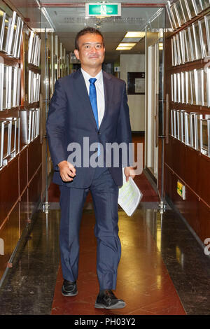 Tokyo, Japan. 29th Aug 2018. Japanese politician and candidate for his party's leadership Keisuke Tsumura attends a news conference at the Foreign Correspondents' Club of Japan on August 29, 2018, Tokyo, Japan. Tsumura and Yuichiro Tamaki answered questions about the coming leadership election for the Democratic Party For the People, which is set for September 4. Credit: Rodrigo Reyes Marin/AFLO/Alamy Live News Stock Photo