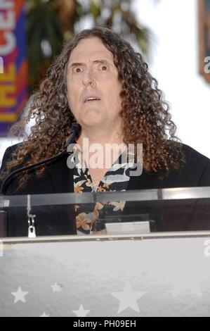 Weird Al Yankovic at the induction ceremony for Star on the Hollywood Walk of Fame for Weird Al Yankovic, Hollywood Boulevard, Los Angeles, CA August 27, 2018. Photo By: Michael Germana/Everett Collection Stock Photo