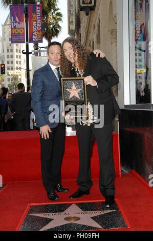 Thomas Lennon, Weird Al Yankovic at the induction ceremony for Star on the Hollywood Walk of Fame for Weird Al Yankovic, Hollywood Boulevard, Los Angeles, CA August 27, 2018. Photo By: Michael Germana/Everett Collection Stock Photo