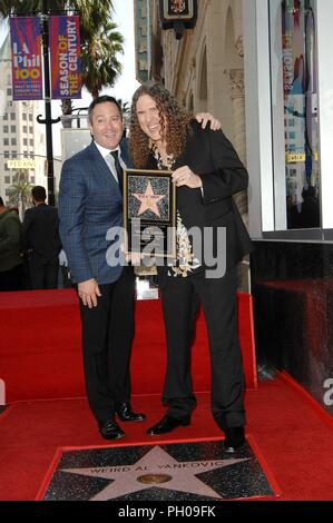 Thomas Lennon, Weird Al Yankovic at the induction ceremony for Star on the Hollywood Walk of Fame for Weird Al Yankovic, Hollywood Boulevard, Los Angeles, CA August 27, 2018. Photo By: Michael Germana/Everett Collection Stock Photo