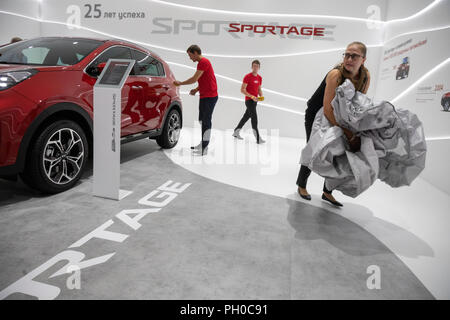 Moscow, Russia. 29th August 2018. 2018 A KIA Sportage car on display at the 2018 Moscow International Motor Show at the Crocus Expo exhibition center Credit: Nikolay Vinokurov/Alamy Live News Stock Photo